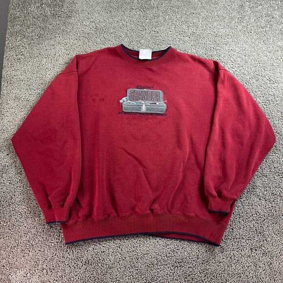 VINTAGE 90s Grandpa Sweatshirt Mens 2XL Red Gray Retired Grandkids Crweneck READ - Picture 2 of 15